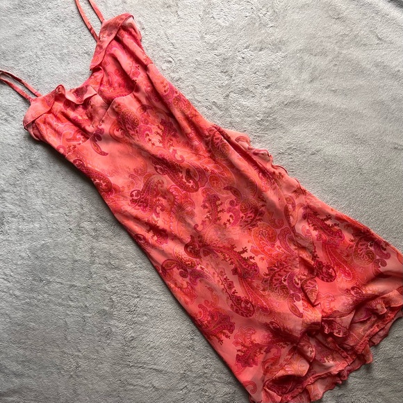 Vintage Dresses & Skirts - Vintage 90s Y2K La Belle Midi Ruffle Detail Chiffon Sleeveless Floral Slip Dress